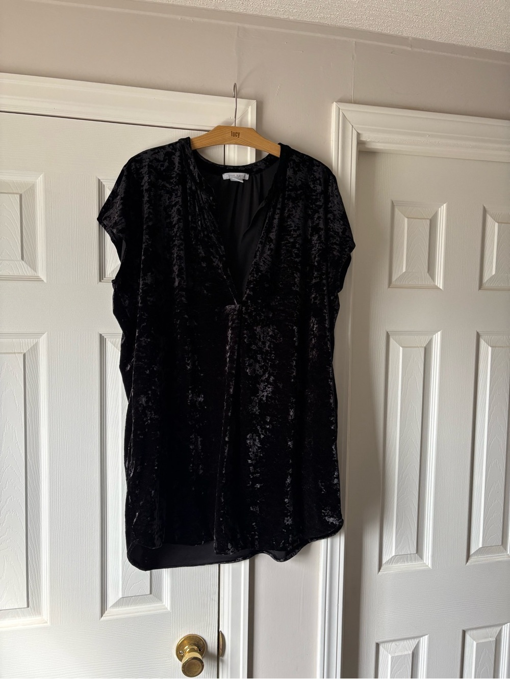 Joan Vass Black Velvet V-Neck Tunic Top